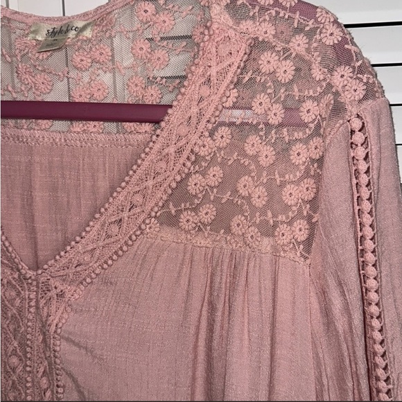 Mauve pink Style & Company lace trim blouse - Picture 5 of 7
